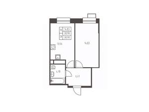 1-к квартира, строящийся дом, 39м2, 24/25 этаж