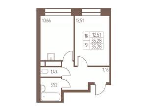 1-к квартира, строящийся дом, 35м2, 9/24 этаж