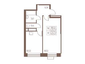 1-к квартира, строящийся дом, 40м2, 5/24 этаж