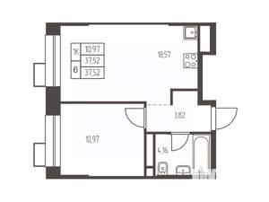 1-к квартира, строящийся дом, 38м2, 9/20 этаж