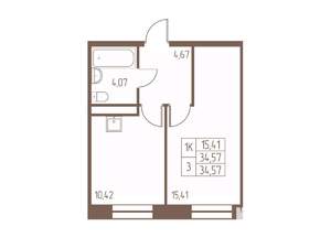 1-к квартира, строящийся дом, 35м2, 9/16 этаж