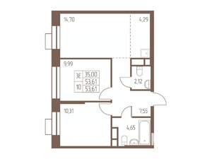 3-к квартира, строящийся дом, 54м2, 10/24 этаж