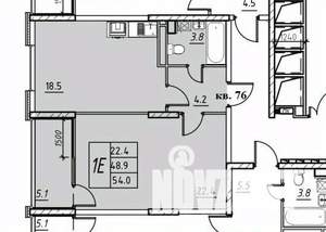 1-к квартира, вторичка, 49м2, 12/17 этаж