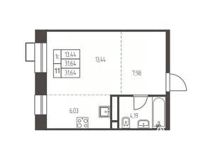 Студия квартира, строящийся дом, 32м2, 11/12 этаж