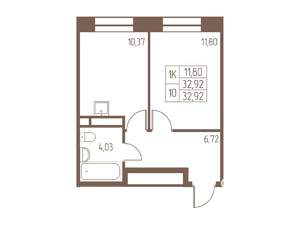 1-к квартира, строящийся дом, 33м2, 15/16 этаж