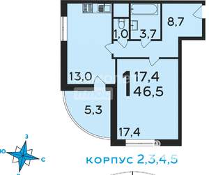 1-к квартира, вторичка, 47м2, 9/18 этаж