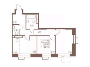 3-к квартира, строящийся дом, 57м2, 2/24 этаж