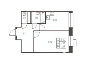 1-к квартира, строящийся дом, 42м2, 13/25 этаж