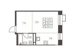 Студия квартира, строящийся дом, 31м2, 9/12 этаж