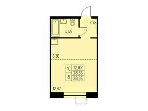 Студия квартира, строящийся дом, 28м2, 16/23 этаж