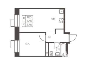 1-к квартира, строящийся дом, 35м2, 7/12 этаж