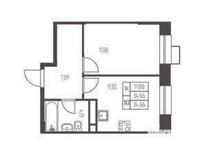 1-к квартира, строящийся дом, 35м2, 4/20 этаж