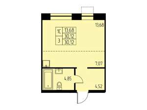 Студия квартира, вторичка, 30м2, 12/23 этаж