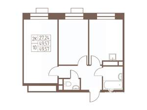 2-к квартира, вторичка, 50м2, 23/24 этаж