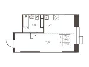 Студия квартира, строящийся дом, 31м2, 22/25 этаж