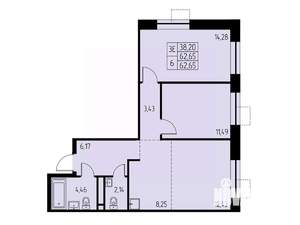 3-к квартира, строящийся дом, 63м2, 22/23 этаж