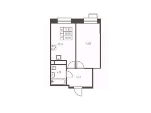 1-к квартира, строящийся дом, 39м2, 19/25 этаж