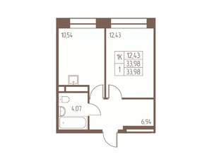 1-к квартира, строящийся дом, 34м2, 15/16 этаж