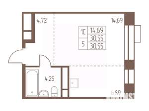 Студия квартира, строящийся дом, 31м2, 8/24 этаж