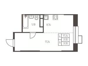 Студия квартира, строящийся дом, 31м2, 4/25 этаж