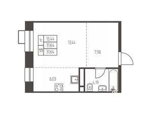 Студия квартира, вторичка, 32м2, 9/12 этаж