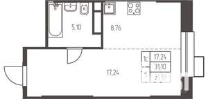 Студия квартира, строящийся дом, 31м2, 21/25 этаж