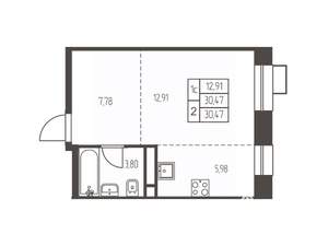 Студия квартира, вторичка, 31м2, 2/12 этаж