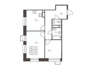 2-к квартира, строящийся дом, 58м2, 23/25 этаж