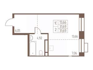 Студия квартира, строящийся дом, 32м2, 13/24 этаж