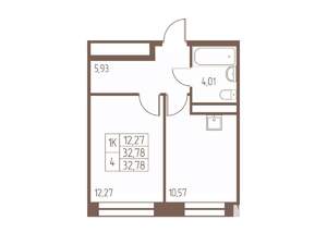 1-к квартира, строящийся дом, 33м2, 10/16 этаж