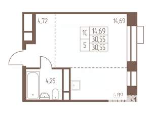 Студия квартира, строящийся дом, 31м2, 19/24 этаж