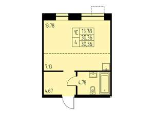 Студия квартира, вторичка, 30м2, 22/23 этаж