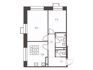 2-к квартира, строящийся дом, 55м2, 18/20 этаж