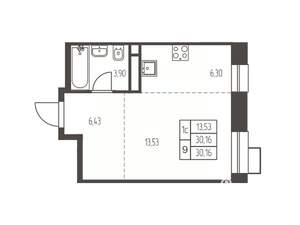 Студия квартира, строящийся дом, 30м2, 9/20 этаж