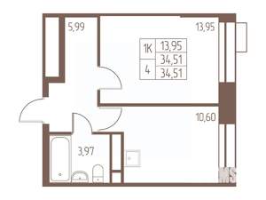 1-к квартира, вторичка, 35м2, 23/24 этаж