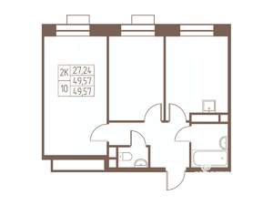 2-к квартира, строящийся дом, 50м2, 16/24 этаж