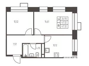 2-к квартира, строящийся дом, 47м2, 17/20 этаж