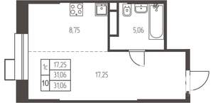 Студия квартира, строящийся дом, 31м2, 2/25 этаж