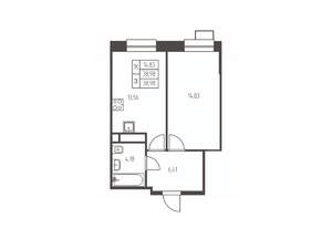 1-к квартира, строящийся дом, 39м2, 24/25 этаж