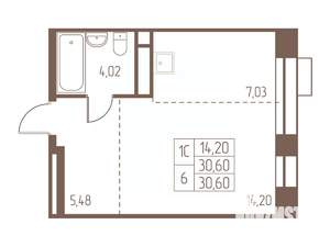 Студия квартира, строящийся дом, 31м2, 24/24 этаж