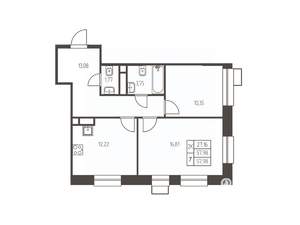 2-к квартира, строящийся дом, 58м2, 8/25 этаж