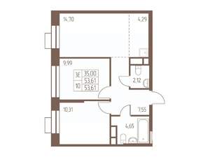 3-к квартира, вторичка, 54м2, 18/24 этаж