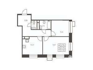 2-к квартира, строящийся дом, 58м2, 15/25 этаж
