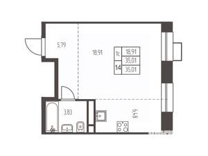 Студия квартира, строящийся дом, 35м2, 2/12 этаж