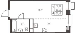 Студия квартира, строящийся дом, 30м2, 16/25 этаж