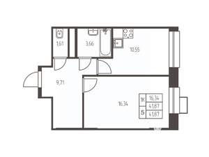 1-к квартира, строящийся дом, 42м2, 12/25 этаж