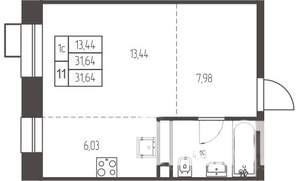 Студия квартира, строящийся дом, 32м2, 11/20 этаж