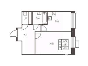 1-к квартира, строящийся дом, 42м2, 8/25 этаж