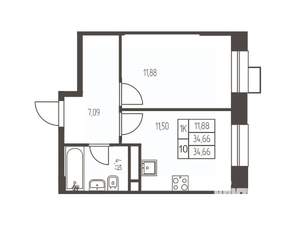 1-к квартира, строящийся дом, 35м2, 14/20 этаж