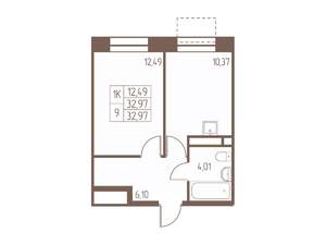 1-к квартира, вторичка, 33м2, 15/16 этаж